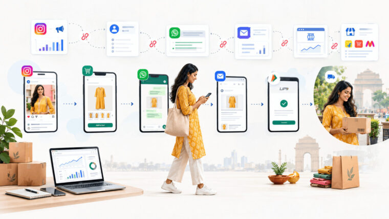 Omnichannel customer journey across social media, website, WhatsApp and email for Indian D2C brands