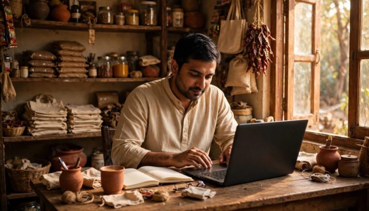 Indian small business owner building a digital marketing and branding strategy