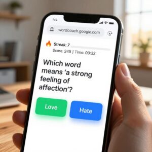 Google Word Coach vocabulary quiz with two answer options