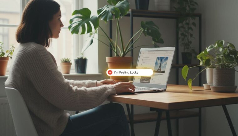 What does "I'm Feeling Lucky" do when you click it?